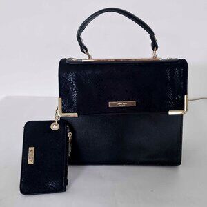 Dune London Black FauxLeather and Snakeskin Textile Bag with Coin Purse on Chain